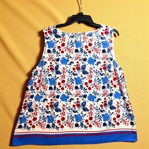 Tommy Hilfiger XL Floral Border Tank Top Sleeveless Red Blue White Preppy